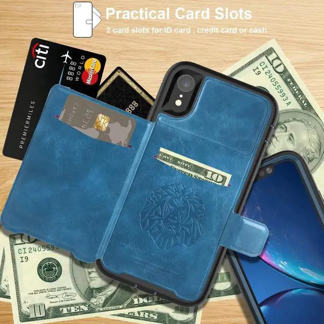 Alt view image 2 of 7 - iPhone XR Case with Wallet Full-Body Military Grade Protection Case with a Dual Layer Wallet designlot & Kickstand for iPhone XR 2018 Release for Girl Women Men Blue
