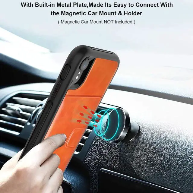 Alt view image 3 of 7 - iPhone XR Case with Wallet Full-Body Military Grade Protection Case with a Dual Layer Wallet designlot & Kickstand for iPhone XR 2018 Release for Girl Women Men Orange