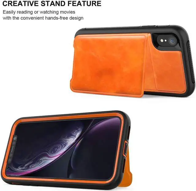 Alt view image 6 of 7 - iPhone XR Case with Wallet Full-Body Military Grade Protection Case with a Dual Layer Wallet designlot & Kickstand for iPhone XR 2018 Release for Girl Women Men Orange