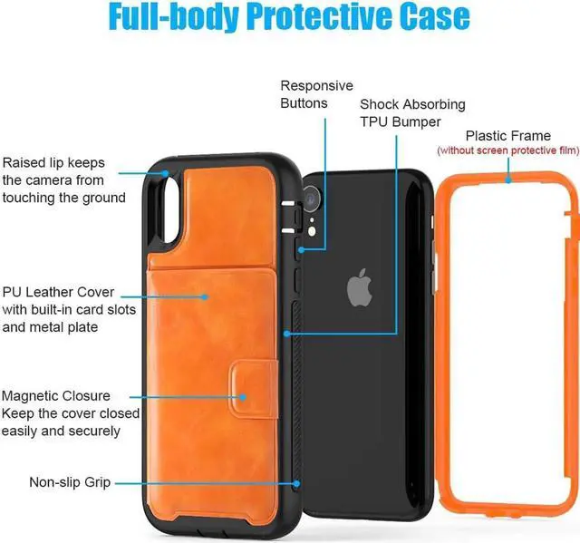 Alt view image 4 of 7 - iPhone XR Case with Wallet Full-Body Military Grade Protection Case with a Dual Layer Wallet designlot & Kickstand for iPhone XR 2018 Release for Girl Women Men Orange