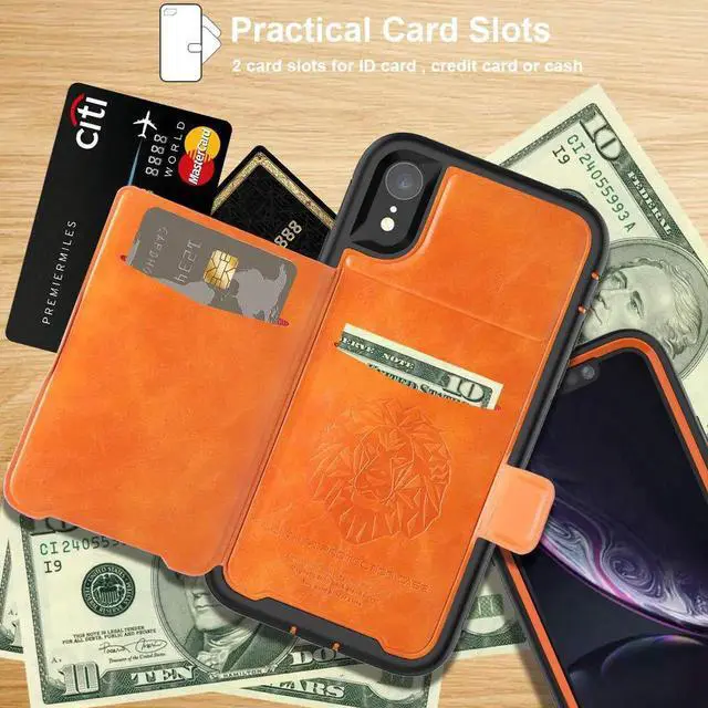 Alt view image 7 of 7 - iPhone XR Case with Wallet Full-Body Military Grade Protection Case with a Dual Layer Wallet designlot & Kickstand for iPhone XR 2018 Release for Girl Women Men Orange