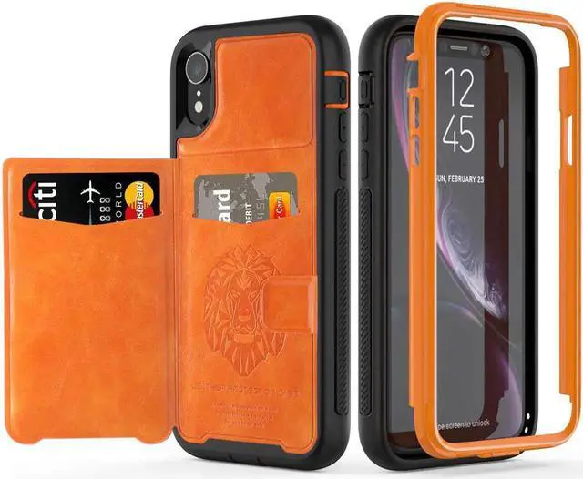 Main image of iPhone XR Case with Wallet Full-Body Military Grade Protection Case with a Dual Layer Wallet designlot & Kickstand for iPhone XR 2018 Release for Girl Women Men Orange