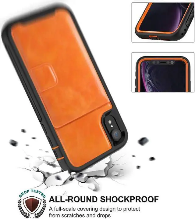 Alt view image 2 of 7 - iPhone XR Case with Wallet Full-Body Military Grade Protection Case with a Dual Layer Wallet designlot & Kickstand for iPhone XR 2018 Release for Girl Women Men Orange