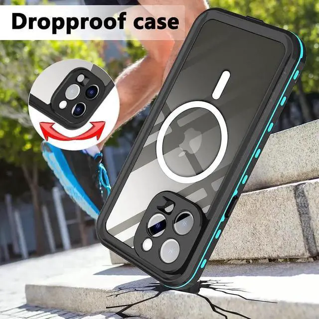 Alt view image 4 of 7 - for iPhone 14 Pro Max Case Waterproof, Compatible with Magsafe Magnetic Protective iPhone 14 Pro Max Phone Case, Water Proof Mag Safe Magnet Shockproof Full Body Clear with Screen Protector Blue