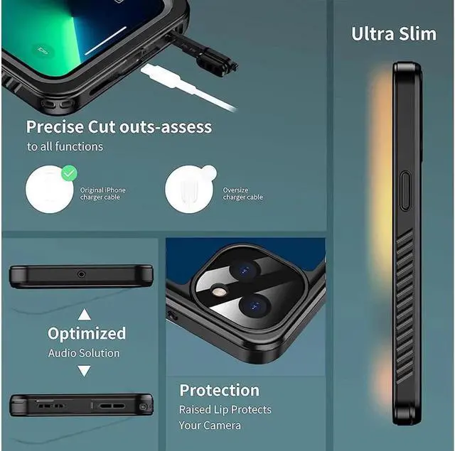 Alt view image 2 of 7 - Waterproof Case for iPhone 13 6.1 inch 5G 2021 with Built-in Screen Protector Heavy Duty Full Body Protection IP68 Underwater Shockproof Phone Cover