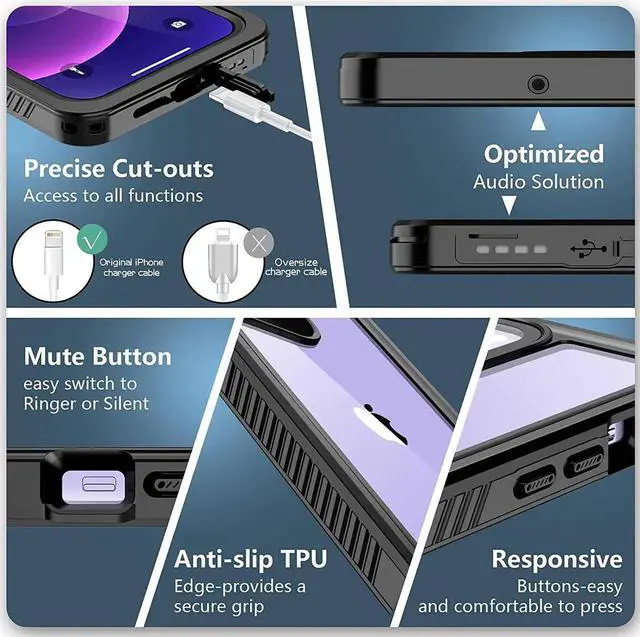 Alt view image 2 of 7 - iPhone 12 Case 6.1 inch, Waterproof Dustproof Shockproof Case with Built-in Screen Protector , Full Body Underwater Protective Cover for iPhone 12 6.1 inch