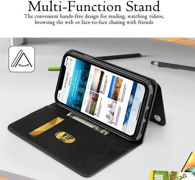 Alt view image 2 of 7 - iPhone XR Wallet Case Premium Leather iPhone XR Cases Folio Flip Case with Kickstand Card Holder Slots Screen Protector Shockproof Protective Cover for Apple iPhone XR 6.1 inch