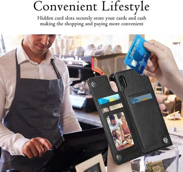 Alt view image 6 of 7 - iPhone XR Wallet Case Premium Leather iPhone XR Cases Folio Flip Case with Kickstand Card Holder Slots Screen Protector Shockproof Protective Cover for Apple iPhone XR 6.1 inch