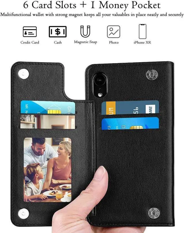 Alt view image 7 of 7 - iPhone XR Wallet Case Premium Leather iPhone XR Cases Folio Flip Case with Kickstand Card Holder Slots Screen Protector Shockproof Protective Cover for Apple iPhone XR 6.1 inch