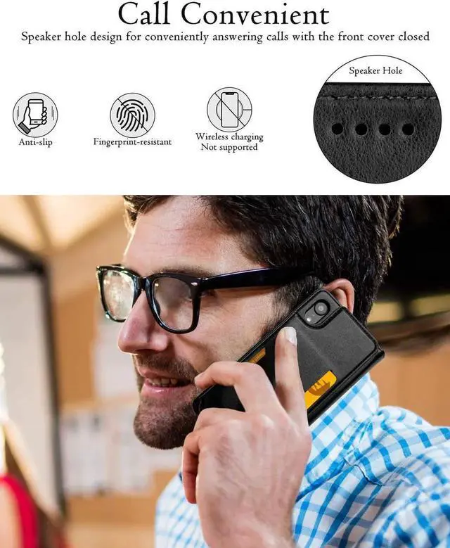 Alt view image 5 of 7 - iPhone XR Wallet Case Premium Leather iPhone XR Cases Folio Flip Case with Kickstand Card Holder Slots Screen Protector Shockproof Protective Cover for Apple iPhone XR 6.1 inch