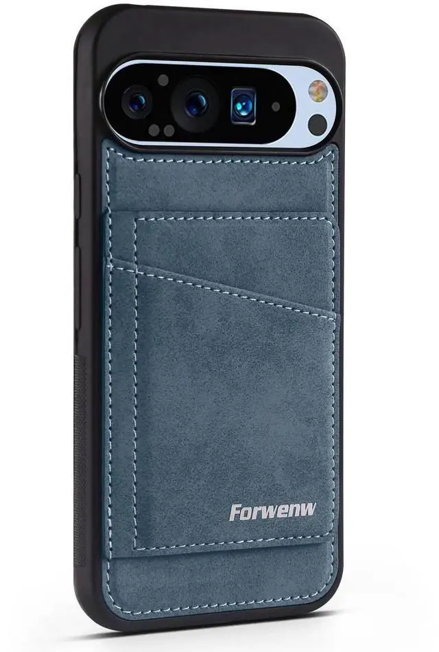 Alt view image 6 of 7 - Case for Google Pixel 9 Pro XL Premium PU Leather Phone Cover with Card Holder Kickstand Magnetic Shockproof Flip Wallet Cover Blue