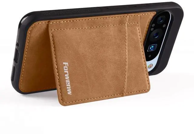 Alt view image 6 of 7 - Case for Google Pixel 9 Pro XL Premium PU Leather Phone Cover with Card Holder Kickstand Magnetic Shockproof Flip Wallet Cover Brown