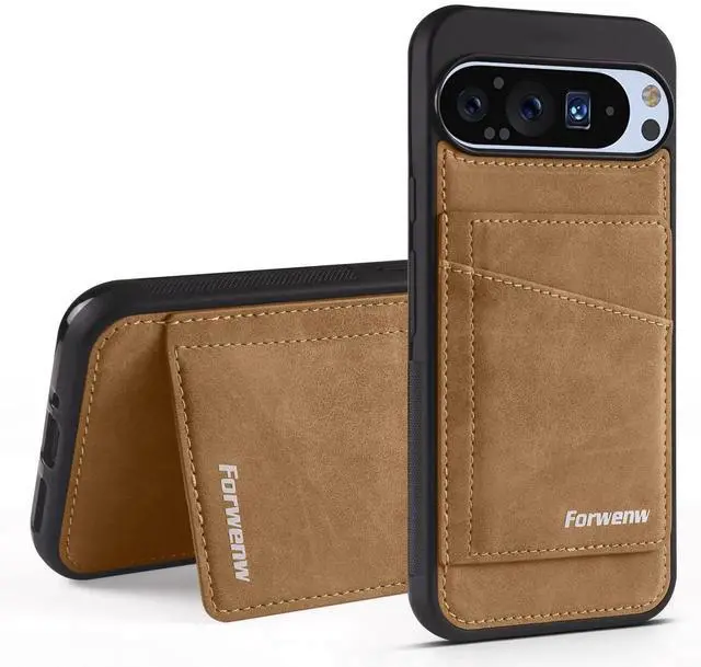 Main image of Case for Google Pixel 9 Pro XL Premium PU Leather Phone Cover with Card Holder Kickstand Magnetic Shockproof Flip Wallet Cover Brown