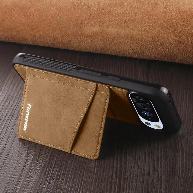 Alt view image 3 of 7 - Case for Google Pixel 9 Pro XL Premium PU Leather Phone Cover with Card Holder Kickstand Magnetic Shockproof Flip Wallet Cover Brown