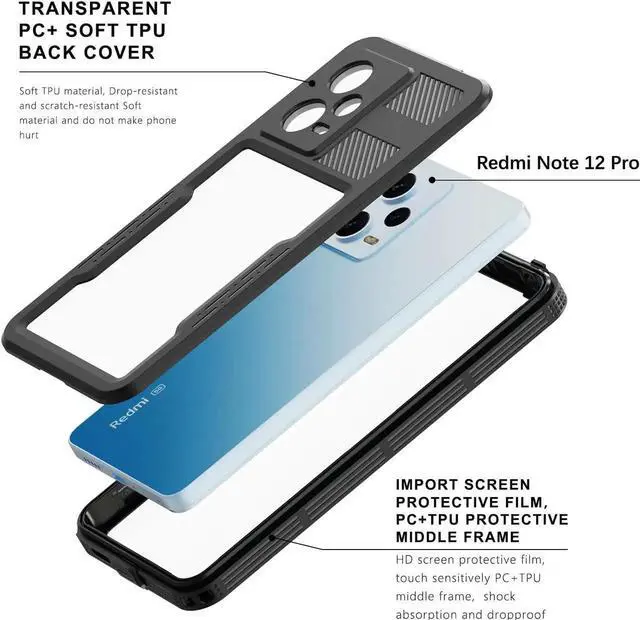Alt view image 4 of 7 - Waterproof Case for Xiaomi Redmi Note 12 Pro 5G/POCO X5 Pro 5G, IP68 Waterproof 360 Degree Full Body Protection Protective Case Shockproof Heavy Duty Cover with Built-in Screen Protector