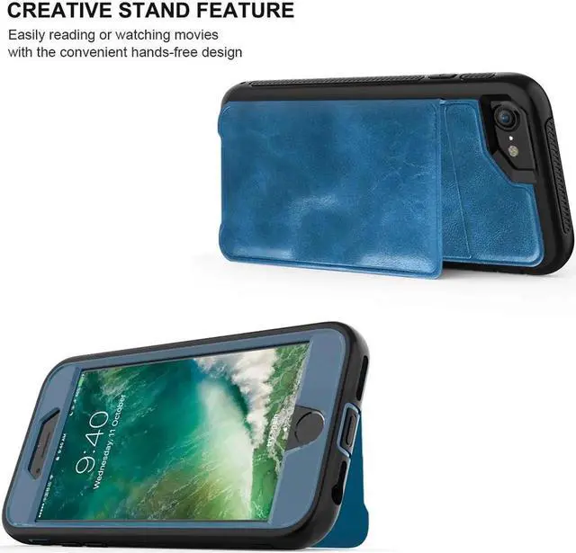Alt view image 2 of 7 - iPhone 6 7 8 Case Werleo Full-Body Heavy Duty Protection Case with a Dual Layer Wallet designlot & Kickstand for iPhone 6 7 8 4.7 Inch PC TPU and PU Leather 3 Layer Hybrid Blue