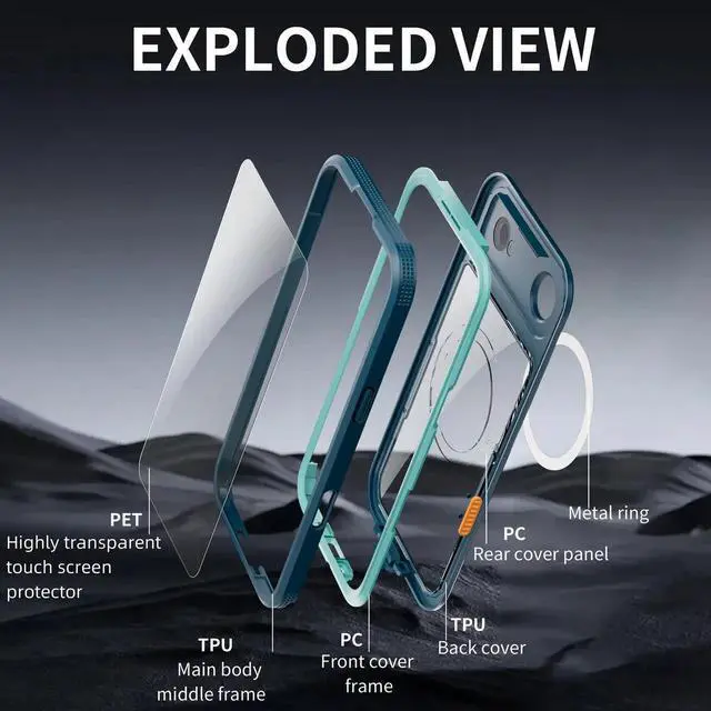 Alt view image 2 of 7 - for iPhone 17 Air Waterproof Case Compatible with MagSafe, Magnetic Waterproof Full Body IP68 Underwater Case Built-in Screen Protector Military Grade Shockproof Phone Cover with Lanyard Blue