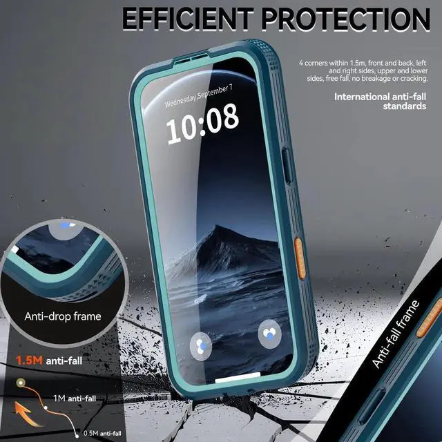 Alt view image 7 of 7 - for iPhone 17 Air Waterproof Case Compatible with MagSafe, Magnetic Waterproof Full Body IP68 Underwater Case Built-in Screen Protector Military Grade Shockproof Phone Cover with Lanyard Blue