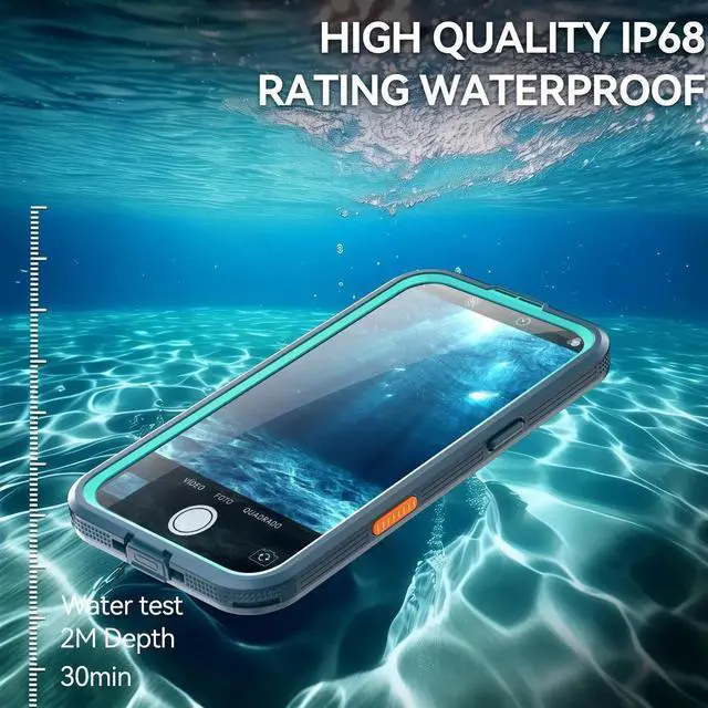 Alt view image 5 of 7 - for iPhone 17 Air Waterproof Case Compatible with MagSafe, Magnetic Waterproof Full Body IP68 Underwater Case Built-in Screen Protector Military Grade Shockproof Phone Cover with Lanyard Blue