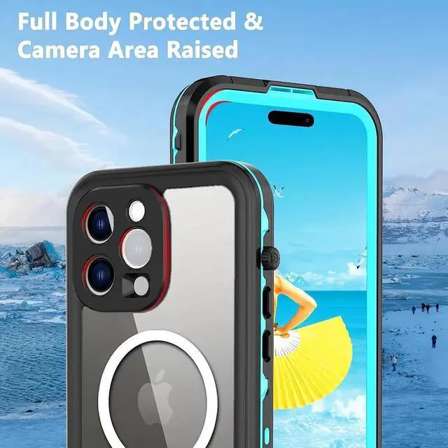 Alt view image 5 of 7 - for iPhone 14 Pro Case Waterproof, Compatible with Magsafe Magnetic Protective iPhone 14 Pro Phone Case, Water Proof Mag Safe Magnet Shockproof Full Body Clear with Screen Protector Blue