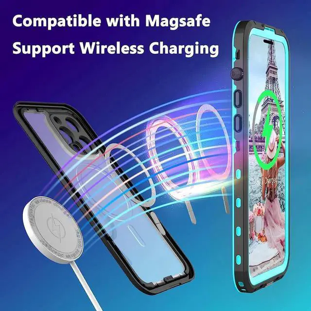 Alt view image 4 of 7 - for iPhone 14 Pro Case Waterproof, Compatible with Magsafe Magnetic Protective iPhone 14 Pro Phone Case, Water Proof Mag Safe Magnet Shockproof Full Body Clear with Screen Protector Blue