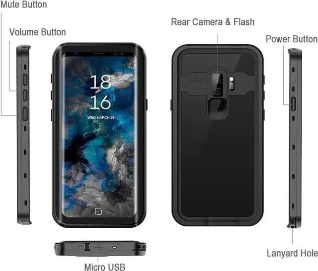 Alt view image 6 of 7 - For Samsung Galaxy S9 Plus Waterproof Case, IP68 Underwater Shockproof Full-Body Protective Cover with Built-in Screen Protector for Galaxy S9 Plus 6.2 inches