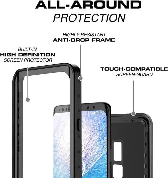 Alt view image 6 of 7 - For Samsung Galaxy S9 Plus Waterproof Case, IP68 Underwater Shockproof Full-Body Protective Cover with Built-in Screen Protector for Galaxy S9 Plus 6.2 inches