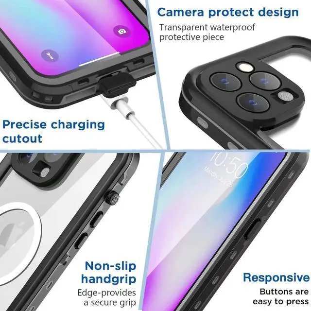 Alt view image 6 of 7 - For iPhone 14 Pro Max Case Waterproof, Compatible with Magsafe Magnetic Protective iPhone 14 Pro Max Phone Case, Water Proof Mag Safe Magnet Shockproof Full Body Clear Back Cover with Screen Protector