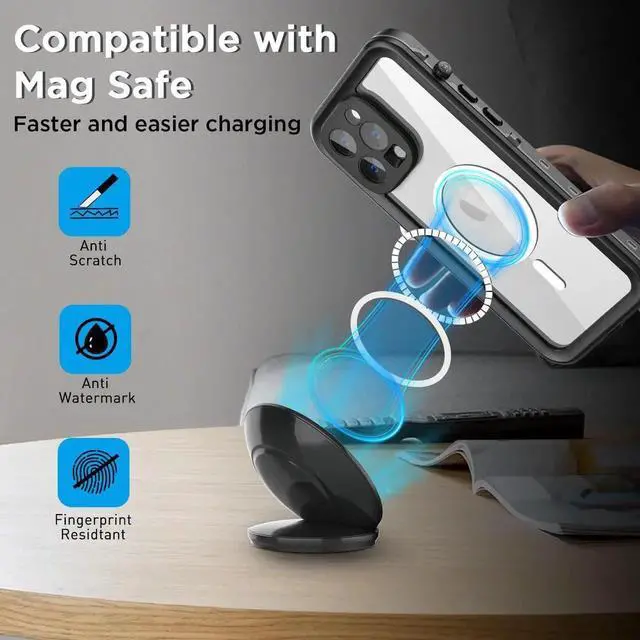 Alt view image 2 of 7 - For iPhone 14 Pro Max Case Waterproof, Compatible with Magsafe Magnetic Protective iPhone 14 Pro Max Phone Case, Water Proof Mag Safe Magnet Shockproof Full Body Clear Back Cover with Screen Protector