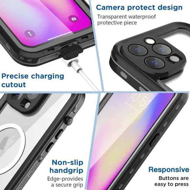 Alt view image 2 of 7 - For iPhone 14 Pro 6.1 inch Case Waterproof, Compatible with Magsafe Magnetic Protective iPhone 14 Pro Phone Case, Water Proof Mag Safe Magnet Shockproof Cover Full Body Clear with Screen Protector