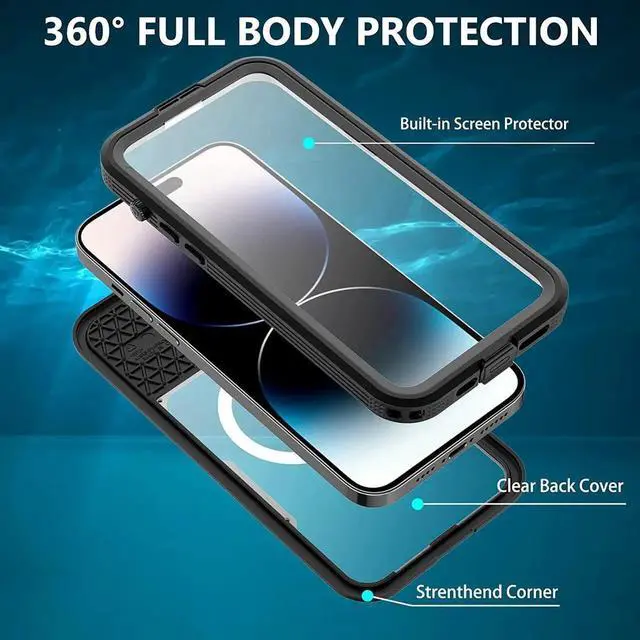 Alt view image 6 of 7 - For iPhone 14 Pro Max Waterproof Case with Built-in Screen Protector Dustproof Shockproof Drop Proof Case, Rugged Full Body Underwater Protective Cover for iPhone 14 Pro Max 6.7 inch