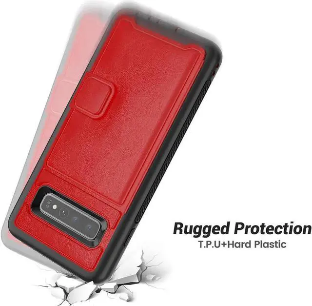 Alt view image 3 of 6 - Galaxy S10e Case Sumsung S10e Wallet Card Slots Holders Kickstand Flip Cover Bumper PU Leather TPU Rubber Hard PC Frame Magnetic Slim Shockproof Durable Shockproof Protective Case Cover