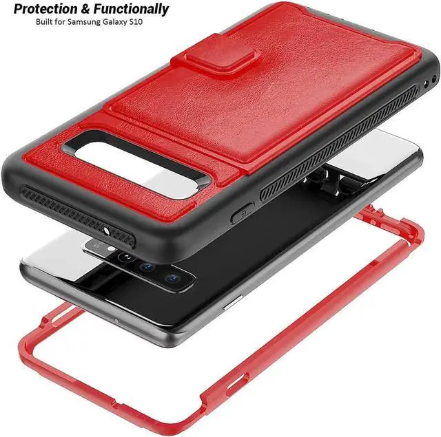 Alt view image 5 of 6 - Galaxy S10e Case Sumsung S10e Wallet Card Slots Holders Kickstand Flip Cover Bumper PU Leather TPU Rubber Hard PC Frame Magnetic Slim Shockproof Durable Shockproof Protective Case Cover