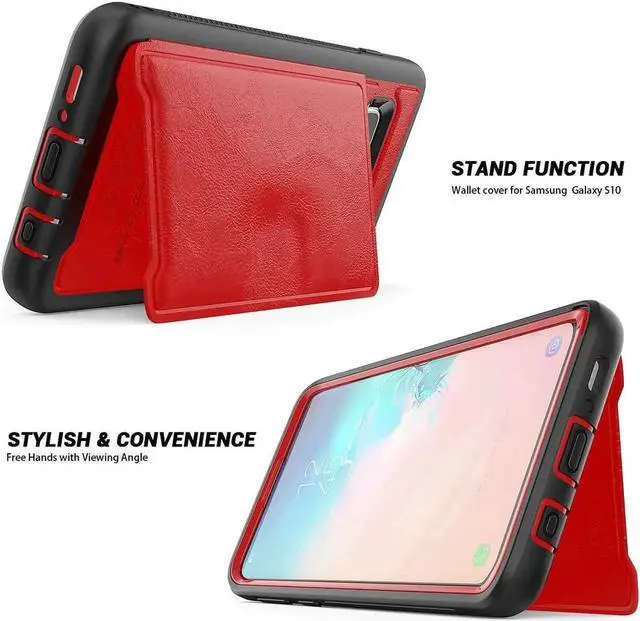 Alt view image 2 of 6 - Galaxy S10e Case Sumsung S10e Wallet Card Slots Holders Kickstand Flip Cover Bumper PU Leather TPU Rubber Hard PC Frame Magnetic Slim Shockproof Durable Shockproof Protective Case Cover