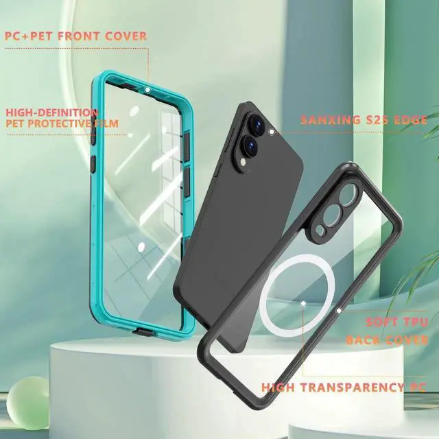 Alt view image 6 of 7 - Magnetic Waterproof Case for Samsung Galaxy S25 Edge 6.7 inch 2025, Built-in Screen Protector, [12 FT Military Drop Proof] [Full Body Shockproof] [IP68 Underwater] Phone Cover Black Blue