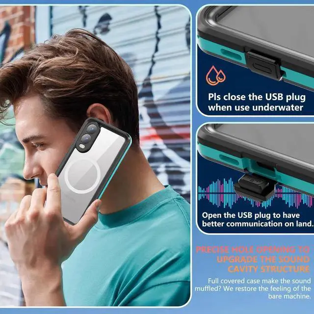 Alt view image 3 of 7 - Magnetic Waterproof Case for Samsung Galaxy S25 Edge 6.7 inch 2025, Built-in Screen Protector, [12 FT Military Drop Proof] [Full Body Shockproof] [IP68 Underwater] Phone Cover Black Blue