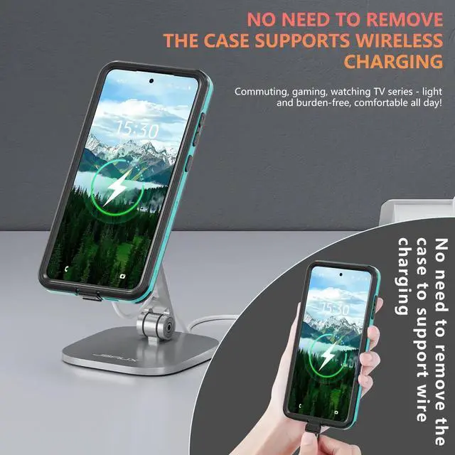 Alt view image 5 of 7 - Magnetic Waterproof Case for Samsung Galaxy S25 Edge 6.7 inch 2025, Built-in Screen Protector, [12 FT Military Drop Proof] [Full Body Shockproof] [IP68 Underwater] Phone Cover Black Blue