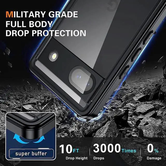 Alt view image 7 of 7 - Google Pixel 6A Waterproof Case, IP68 Waterproof Dustproof Shockproof Case Full Body Protection with Built-in Screen Protector Fully Sealed Underwater Clear Back Cover for Google Pixel 6A 5G