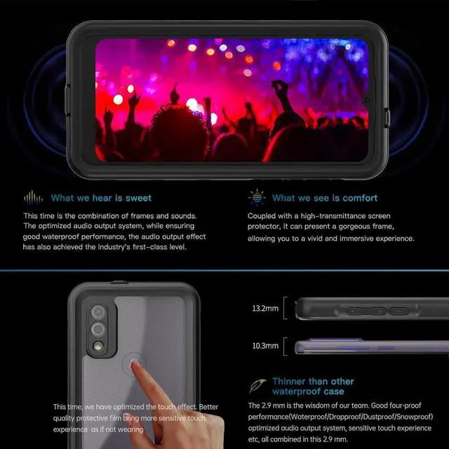 Alt view image 7 of 7 - For Motorola Moto G Pure 2021 Case Waterproof, Built in Screen Protector Full Body Heavy Duty Protective Cover Shockproof IP68 Underwater Case for Moto G Pure 2021 6.5 inch