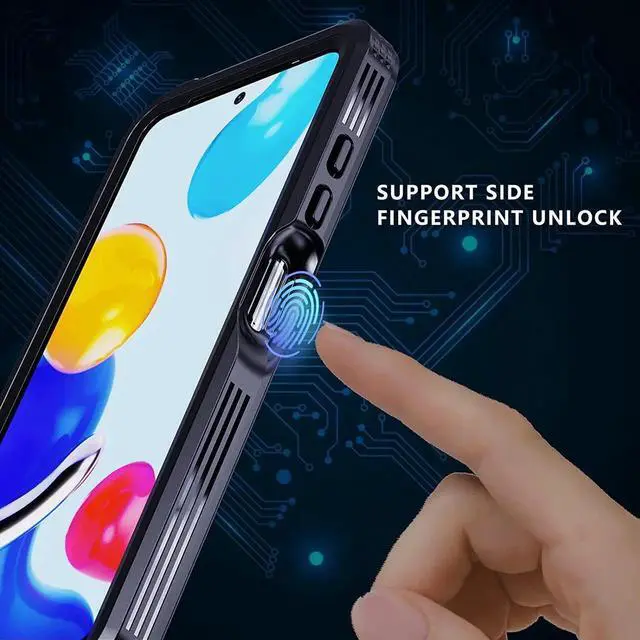 Alt view image 5 of 7 - XiaoMi RedMi Note 11/Note 11S Waterproof Case, [Fingerprint Unlock] IP68 Certified Rugged Full Body Underwater Dustproof Shockproof Heavy Duty Protective Case with Screen Protector Wrist Strap, Black