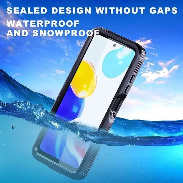 Alt view image 4 of 7 - XiaoMi RedMi Note 11/Note 11S Waterproof Case, [Fingerprint Unlock] IP68 Certified Rugged Full Body Underwater Dustproof Shockproof Heavy Duty Protective Case with Screen Protector Wrist Strap, Black