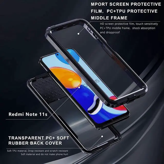 Alt view image 7 of 7 - XiaoMi RedMi Note 11/Note 11S Waterproof Case, [Fingerprint Unlock] IP68 Certified Rugged Full Body Underwater Dustproof Shockproof Heavy Duty Protective Case with Screen Protector Wrist Strap, Black