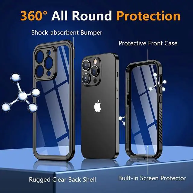 Alt view image 6 of 7 - For iPhone 14 Pro Case Waterproof, Shockproof Bumper Cover with Built-in Screen Protector,Dustproof Anti-Scratch Anti-Stain Phone Case for iPhone 14 Pro 5G 6.1 inch