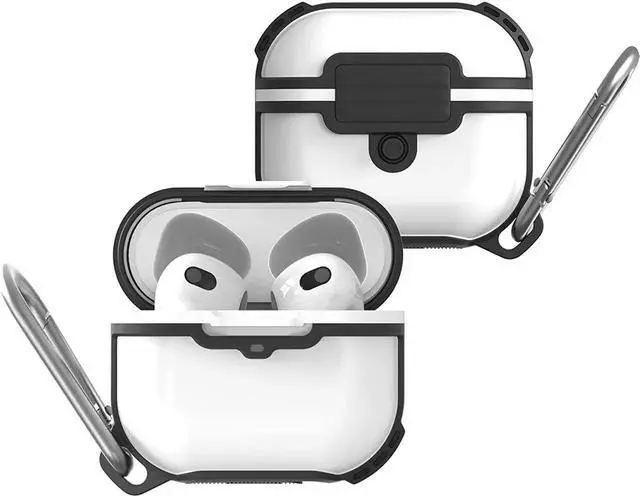 Main image of AirPods 3rd Generation 2021 Case, Compatible Wireless Charging, LED Light Visible, IP68 Waterproof Shockproof Dustproof Full-Body Protective Cover for AirPods 3 with Keychain White