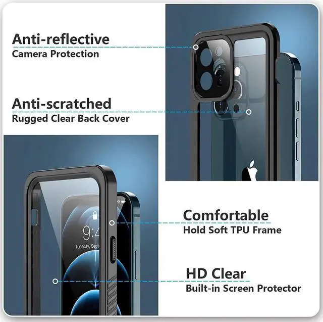 Alt view image 2 of 7 - Waterproof Case for iPhone 12 Pro Max 6.7 inch with Built in Screen Protector IP68 Waterproof Full Body Shockproof Cover for iPhone 12 Pro Max 6.7 inch 2020