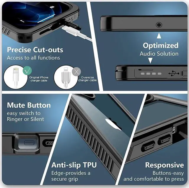 Alt view image 3 of 7 - Waterproof Case for iPhone 12 Pro Max 6.7 inch with Built in Screen Protector IP68 Waterproof Full Body Shockproof Cover for iPhone 12 Pro Max 6.7 inch 2020