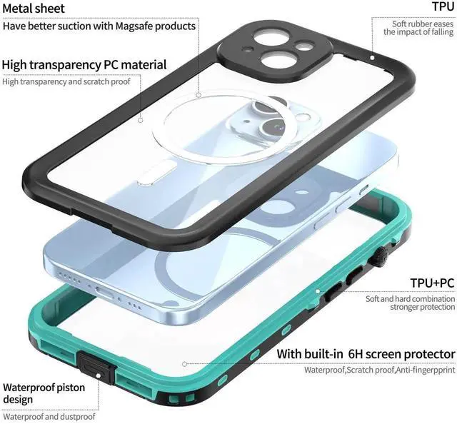 Alt view image 6 of 7 - for iPhone 15 6.1 inch Waterproof Case Magnetic, [Compatible with MagSafe][with Screen Protector][IP68 Underwater][15FT Military Dropproof][Dustproof] Phone Cover for iPhone 15 6.1" Blue