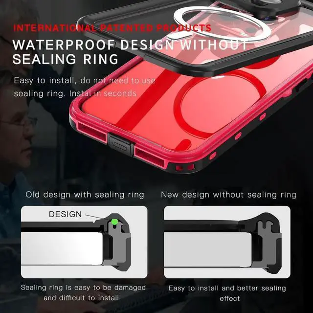 Alt view image 6 of 7 - for iPhone 15 Pro Max 6.7 inch Waterproof Case Magnetic, [Compatible with MagSafe][with Screen Protector][IP68 Underwater][Dustproof] Phone Cover for iPhone 15 Pro Max 6.7" Red