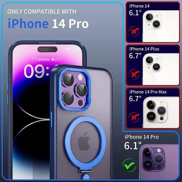 Alt view image 5 of 7 - For iPhone 14 Pro Case with Magnetic Invisible Stand [Compatible with Magsafe] [Tempered Glass Screen Protector + Camera Lens Protector] Shockproof Slim Translucent Matte Cases for iPhone 14 Pro 6.1"