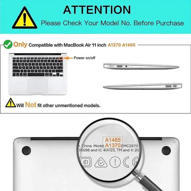 Alt view image 7 of 7 - Compatible with MacBook Air 11 Inch Case Model A1370 A1465, Soft Touch Plastic Hard Shell Cover with Keyboard Cover for Apple Mac Air 11" Matte Transparent